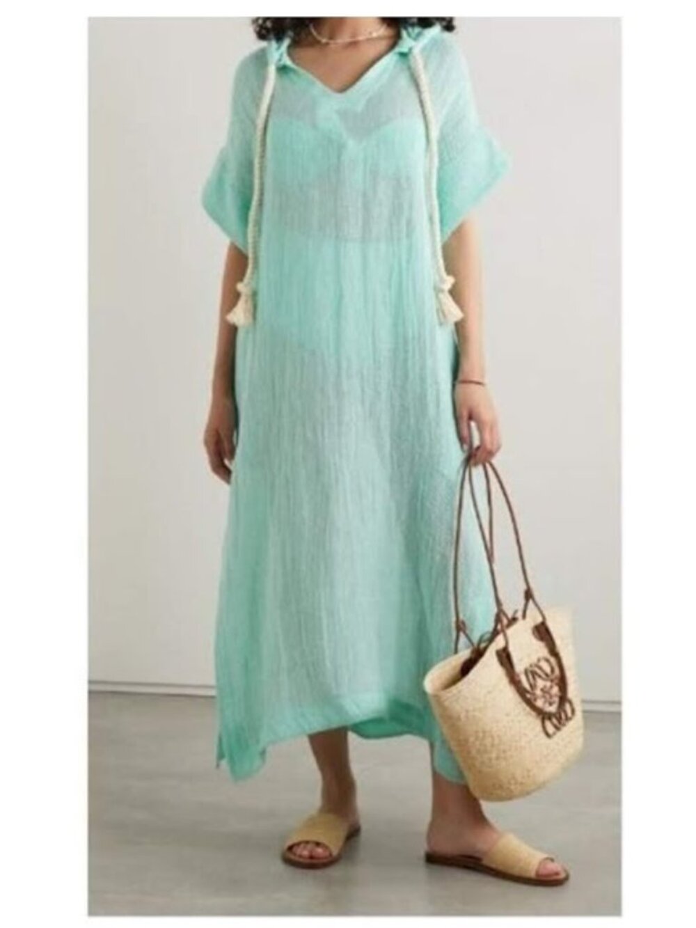 Lisa Marie Fernandez The Drawstring Hooded Caftan in Madras Gauze